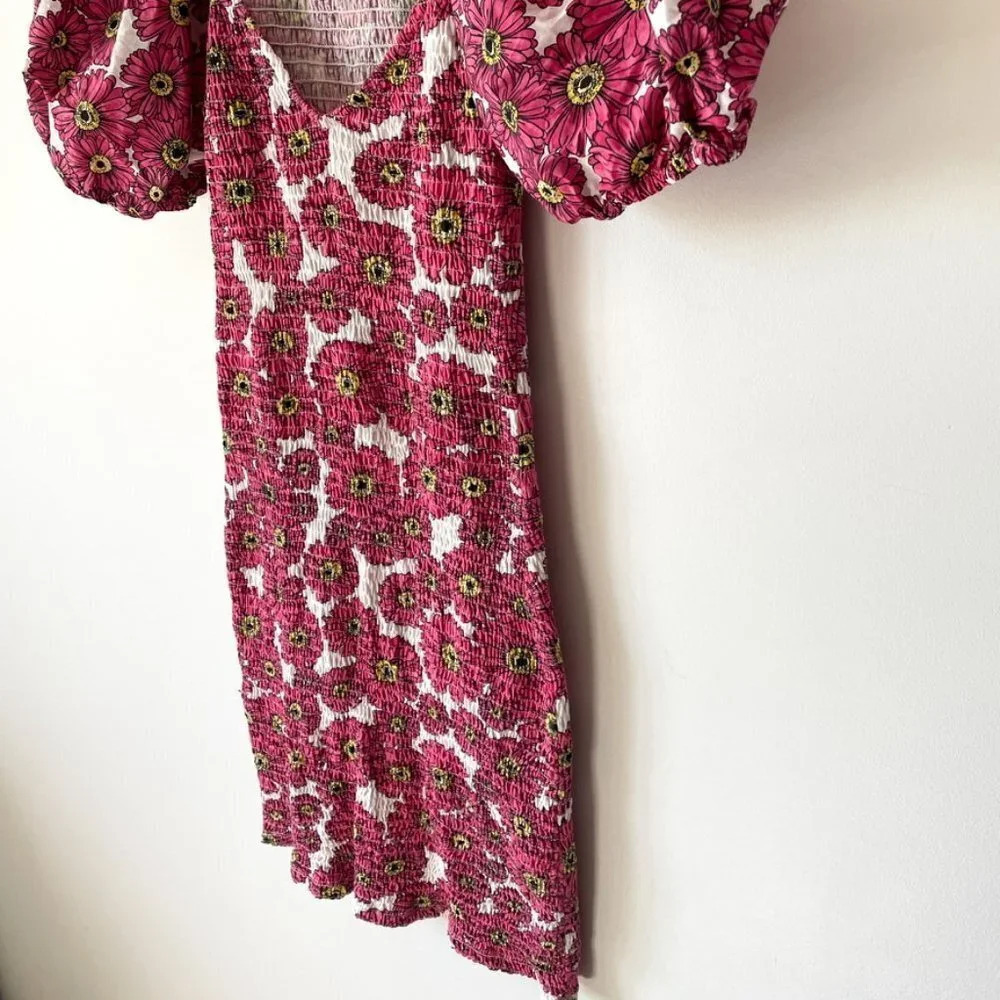 Zara Floral Puff Sleeve Smocked Mini  Dress Bloggers Favourite Sz S - Picture 7 of 10